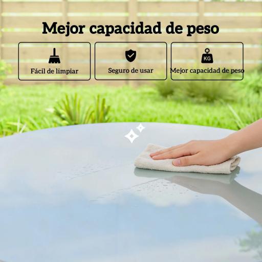 Mesa de Comedor de Jardín con Tablero de Vidrio Templado con Borde de Ratán Estructura de Acero 80x80x74 cm Gris [2]