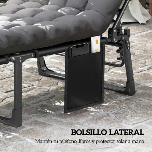 Set de 2 Tumbonas Plegables con Reposacabezas Cojines Bolsillo Lateral y Respaldo Reclinable 5 Posiciones Gris Oscuro [5]
