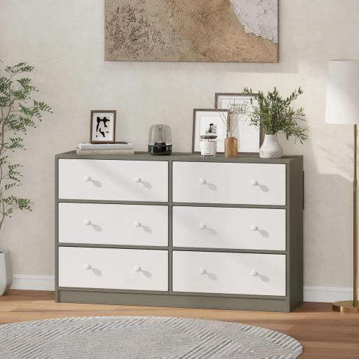 Cómoda con 6 Cajones de Tela Marco de Acero y MDF Cajonera para Salón Oficina Vestidor Blanco y Gris [5]