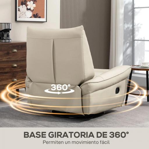 Sillón Relax Reclinable Giratorio Función Balancín Tapizado en PU Reposapiés Asiento Amplio Acolchado Grueso Crema [3]