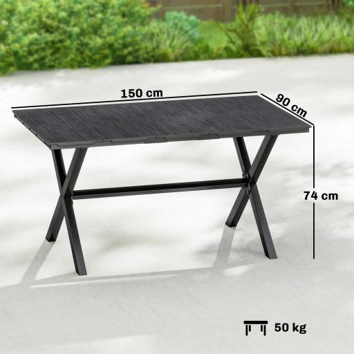 Mesa de Comedor de Jardín para 6 Personas con Superficie de HDPE de Listones Estructura Metálica 150x90x74 cm Negro [1]