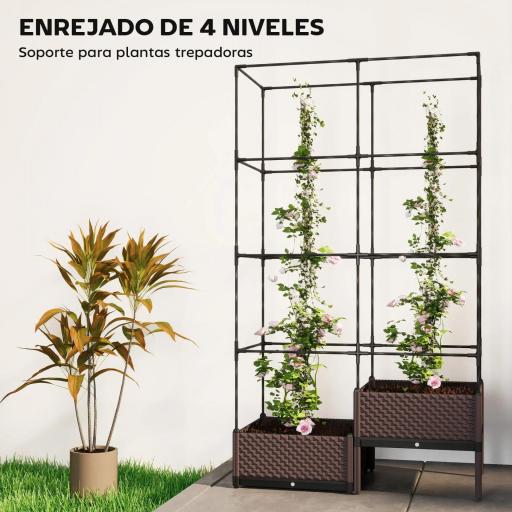 Jardinera con Enrejado Metálico para Plantas Trepadoras 2 Macetas de PP con Orificios de Drenaje 100x50x174 cm Negro [6]