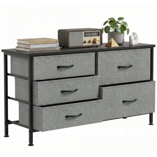 Cómoda con 5 Cajones de Tela Cómoda para Dormitorio Marco de Acero Cajonera para Salón Oficina Gris Oscuro y Negro [9]