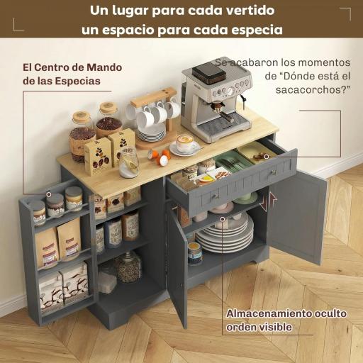 Aparador de Cocina Armario de Cocina con 3 Estantes de Puerta Cajón Estantes Ajustables para Comedor 105x40x83 cm Gris [2]