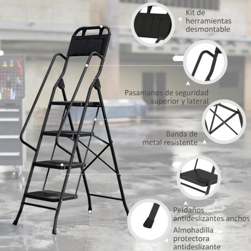 Escalera Plegable de 4 Peldaños con Bolsa de Herramientas Escalera de Tijera con Peldaños Anchos Antideslizantes Negro [7]