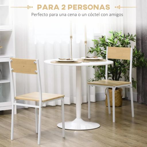 Mesa de Comedor Redonda Mesa de Cocina para 2 Personas con Base de Acero y Almohadilla Antideslizante Ø80x75 cm Blanco [2]