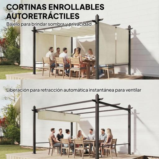 Pérgola de Jardín 4x3 m con Cortinas Enrollables Automáticas y Techo Retráctil Cenador de Jardín con UPF50+ Crema [3]