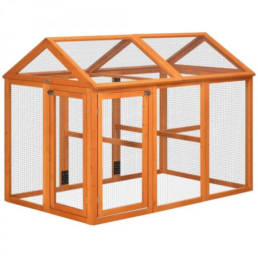 Gallinero para Exterior 140x88,5x106 cm con 3 Perchas Marco de Madera y 2 Puertas con Cierre Madera Natural [8]