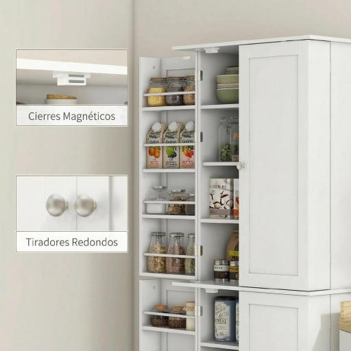 Armario Despensa de Cocina con 4 Puertas con Estantes Estantes Ajustables para Sala de Estar Comedor Blanco [5]