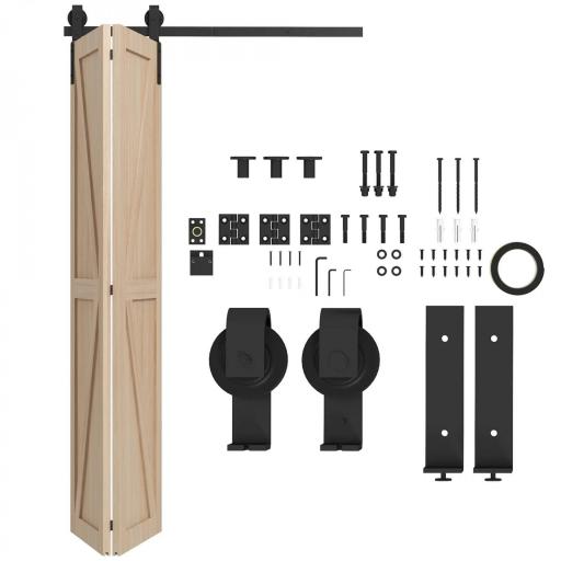 4FT/122CM Herrajes para Puerta Corredera Plegable para 2 Puertas con Riel para Granero Negro [9]
