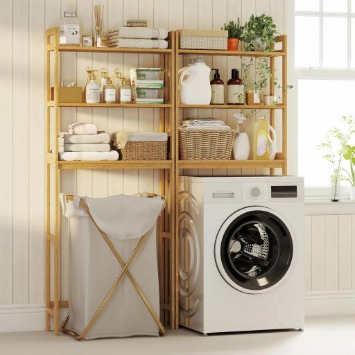 Mueble sobre Inodoro con 3 Estantes y Alfombrillas Antideslizantes 68x20x165 cm Natural [5]