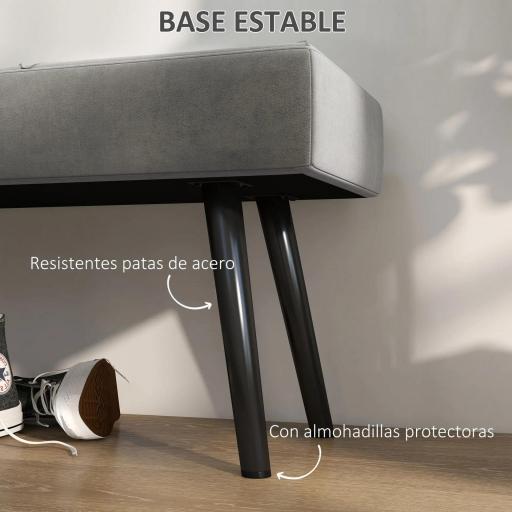 Taburete Pie de Cama Multifuncional con Pies de Acero y Asiento Acolchado para Entrada Pasillo 100x36x45 cm Gris [2]