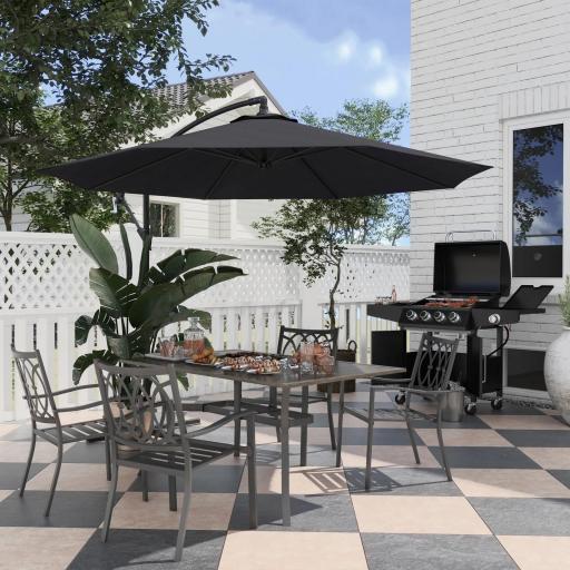 Sombrilla de Jardín Ø295x250 cm Parasol Excéntrico Inclinable con Manivela Base Cruzada y Soporte de Metal 8 Varillas para Terraza Exterior Balcón Negro [7]