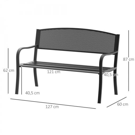 Banco Exterior de Jardín de 2 Plazas Banco para Terraza con Respaldo de Malla de Acero Carga 240 kg 127x60x87 cm Negro [1]