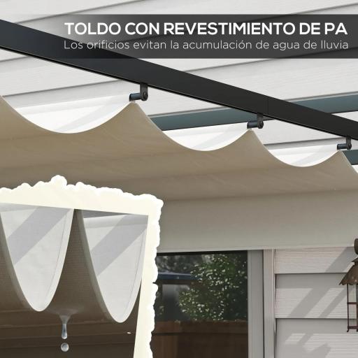 Cenador de Jardín 3x4 m con Techo Retráctil de Poliéster y 12 Orificios de Drenaje Pérgola para Terraza Blanco y Gris [3]