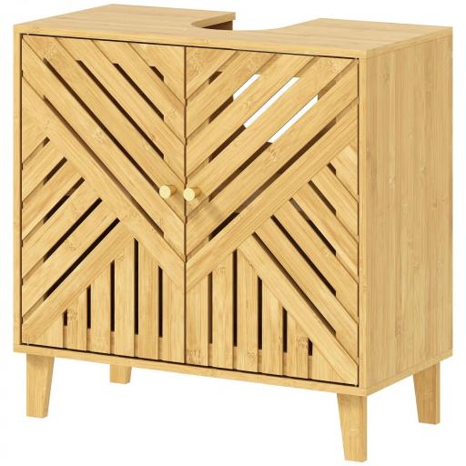 Mueble bajo Lavabo de Bambú con 2 Puertas Lamas y Estante Ajustable para Lavabo sin Pedestal 60x30x60 cm Natural [3]