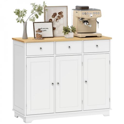 Aparador de Cocina Mueble Auxiliar de Almacenaje para Comedor Salón Estilo Moderno Antivuelco 101x40x85 cm Blanco [9]