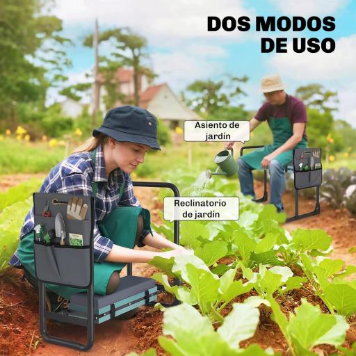 Taburete de Jardín Plegable con Almohadilla de Espuma EVA Asiento de Jardín con Bolsa para Herramientas Gris Oscuro [4]