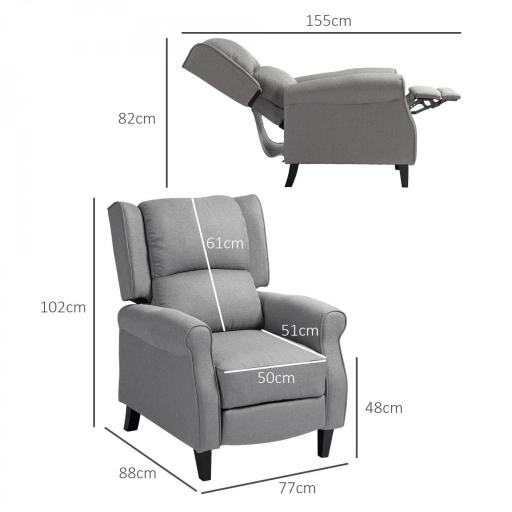 Sillón Relax Reclinable Manual Tapizado en Lino Sintético con Reposapiés Retráctil Carga 150 kg Gris [1]