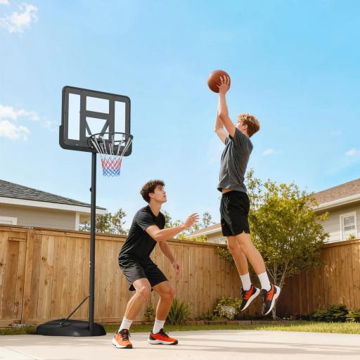 Canasta de Baloncesto para Exterior con Altura Ajustable 216-277 cm Ruedas y Base Rellenable Negro [2]