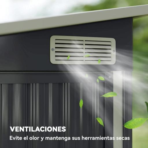 Cobertizo de Jardín Exterior 2,7 m² 234x132x185 cm con Triple Puerta Cerradura y Ranuras de Ventilación Gris [4]