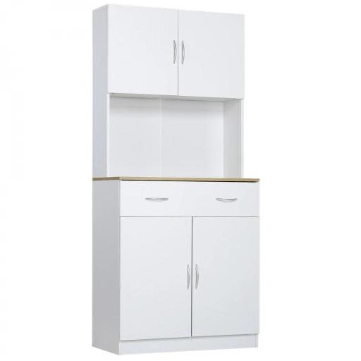 Armario Alacena de Cocina con Cajón 4 Puertas y Estantes Interiores Ajustables Mueble de Almacenaje 80x40x180 cm Blanco [9]