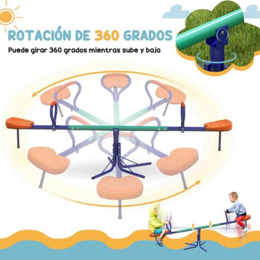 Balancín para Niños Giratorio 360° con Barra con Longitud Ajustable Poste Amortiguador y Base de Acero Multicolor [2]