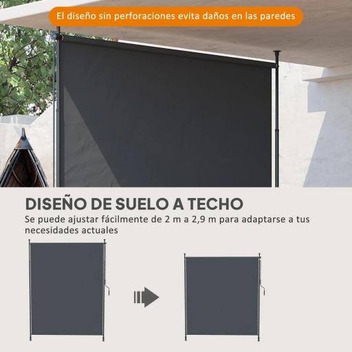 Toldo Vertical Exterior 200x305 cm Pantalla de Privacidad Enrollable Ajustable con Manivela Protección UV 40+ Gris [7]