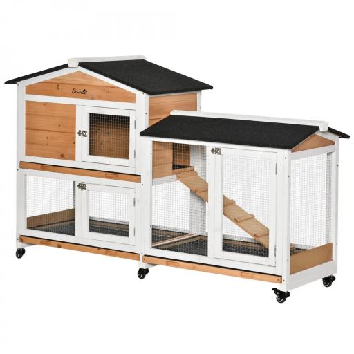 Conejera Exterior 157,4x53x99,5cm Jaula para Conejos Grande con Ruedas Techo Asfáltico Bandeja Extraíble y Rampa Natural [7]