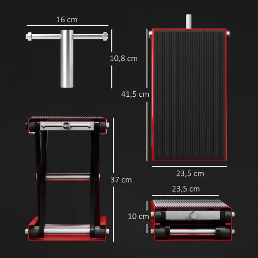 Plataforma Elevadora de Tijera Carga 500 kg Altura Ajustable 10-37 cm Soporte para Motocicletas Soporte de Moto para Aparcar o Reparar Taller Garaje 41,5x23,5x10-37 cm Negro y Rojo [9]