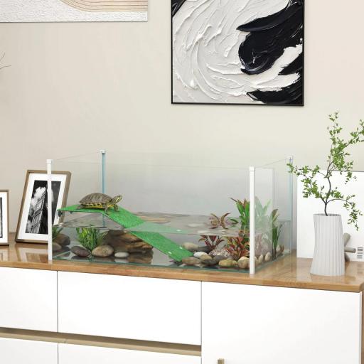 Acuario para Tortugas Terrario de Tortugas con Plataforma Rampa y Vista Panorámica 360° 60x35x28 cm Blanco