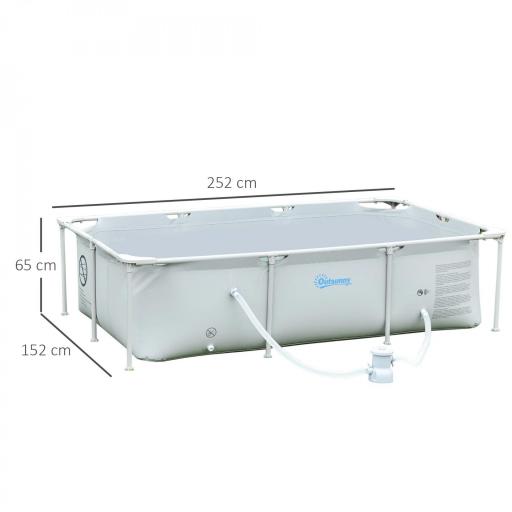 Piscina Desmontable Tubular 252x152x65 cm 2163L con Depuradora de Cartucho 1200L/H Piscina Rectangular de Exterior para Adultos y Niños Gris [1]