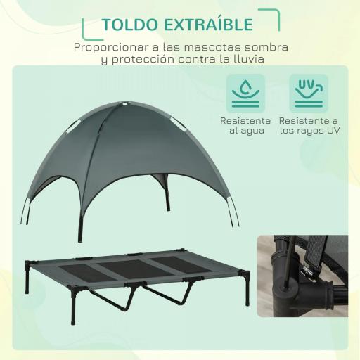 Cama Elevada para Mascotas Portátil con Toldo Extraíble Tela Transpirable al Aire Libre para Interior y Exterior 122x92x108 cm Gris [5]