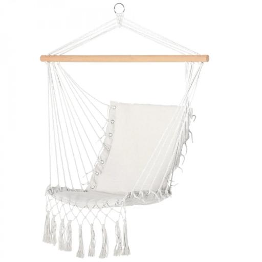 Silla Colgante con Borlas Carga 120 kg Silla Columpio de Algodón Estilo Moderno para Interior y Exterior Blanco [8]