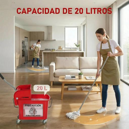 Cubo de Fregar con Escurridor Panel Separador y Ruedas Capacidad 20L para Limpieza Doméstica 45x26,5x70 cm Rojo [5]