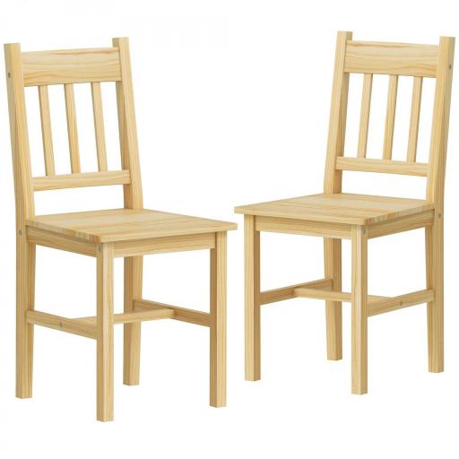Juego de 2 Sillas de Comedor de Madera Sillas de Cocina con Respaldo de Listones, Asiento Amplio Madera Natural [9]
