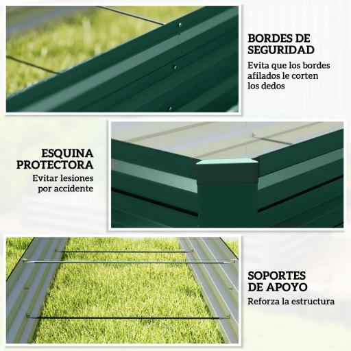 Jardinera Exterior Grande Rectangular de Acero Galvanizado Huerto Urbano con Base Abierta 240x60x30 cm Verde [1]