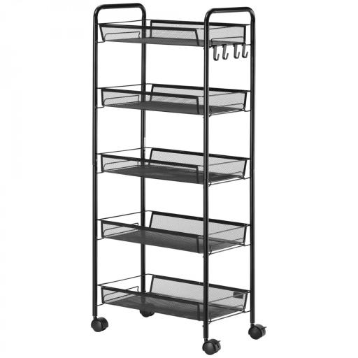 Carrito Auxiliar con Ruedas de 5 Niveles con Cestas de Malla Extraíbles y Marco de Acero 45x26,5x106 cm Negro [8]