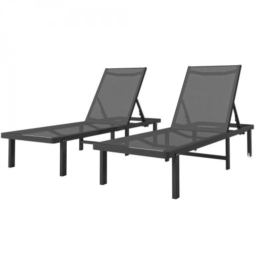 Conjunto de 2 Tumbonas Reclinables con Ruedas Respaldo Ajustable 4 Niveles Estructura de Aluminio Tela Textilene Gris [10]