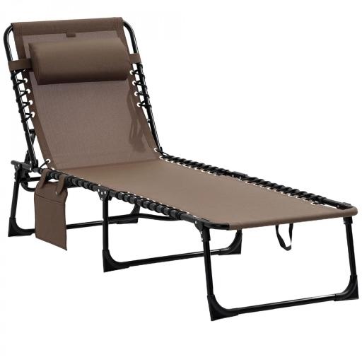 Tumbona Plegable con Respaldo Ajustable Reposacabezas Acolchado y Estructura de Acero para Exterior 189x58x30 cm Marrón [9]