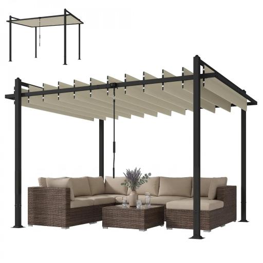 Pérgola de Jardín 3x3,8 m con Techo de Lamas Ajustable a 90° Manivela Estructura de Aluminio y Acero UPF50+ Beige [9]