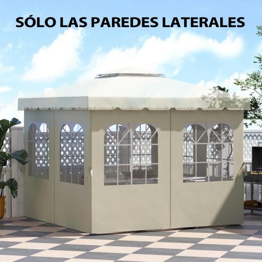 Paredes Laterales de Sustitución para Pérgola 3x3 m con Protección UV Ventanas Transparentes y Cortinas Ajustables Crema [1]