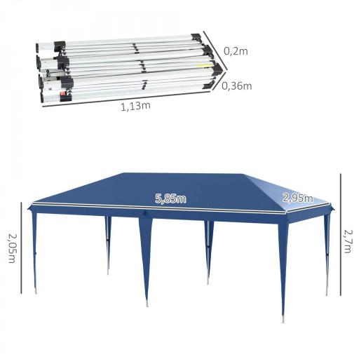 Carpa Plegable 6x3 m con Altura Ajustable en 3 Niveles Bolsa de Transporte Anti-UV y Marco de Acero Azul [1]