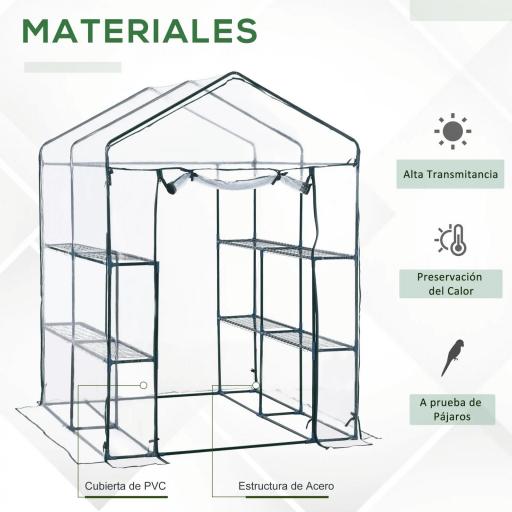 Invernadero de Exterior Invernadero de Jardín de 3 Niveles con Estantes Marco de Acero Cubierta de PVC para Cultivo de Plantas Flores Verduras 143x143x195 cm Translúcido y Verde [2]