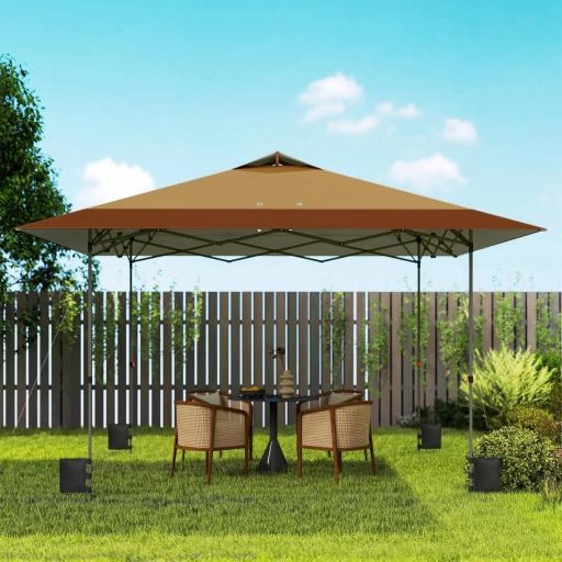 Carpa Plegable Pop-up 4x4 m con Bloqueo Central UPF50+ Altura Ajustable Bolsas de Arena y Bolsa con Ruedas Beige y Café [3]