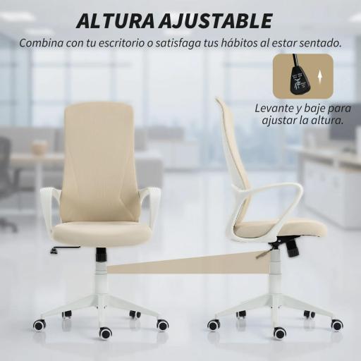Silla de Oficina Giratoria Altura Ajustable con Reposabrazos Función de Basculante Respaldo Alto 62x56x110-119,5cm Beige [2]