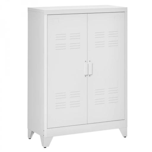 Armario Metálico con 2 Puertas y 2 Baldas Ajustables Mueble Multiusos para Oficina Salón Dormitorio 75x33x110cm Blanco [9]