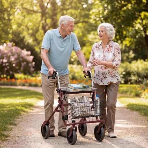 Andador para Ancianos Plegable con Asiento 4 Ruedas Altura Ajustable Frenos de Maneta Cesta Bandeja Porta Bastón Rojo [8]