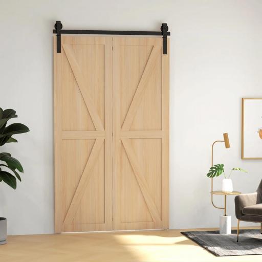 4FT/122CM Herrajes para Puerta Corredera Plegable para 2 Puertas con Riel para Granero Negro
