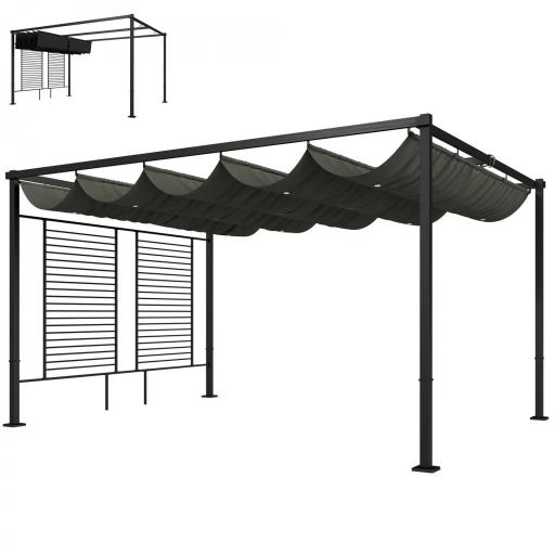 Pérgola de Jardín 4x3 m con Techo Retráctil 2 Paneles de Privacidad UPF50+ Cenador de Jardín para Patio Exterior Gris [9]